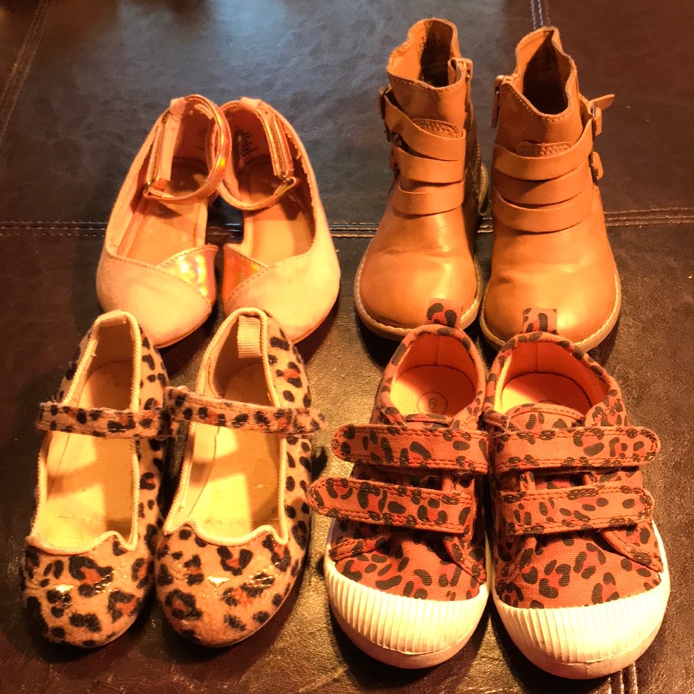 Four pairs of girls size 6 toddler shoes